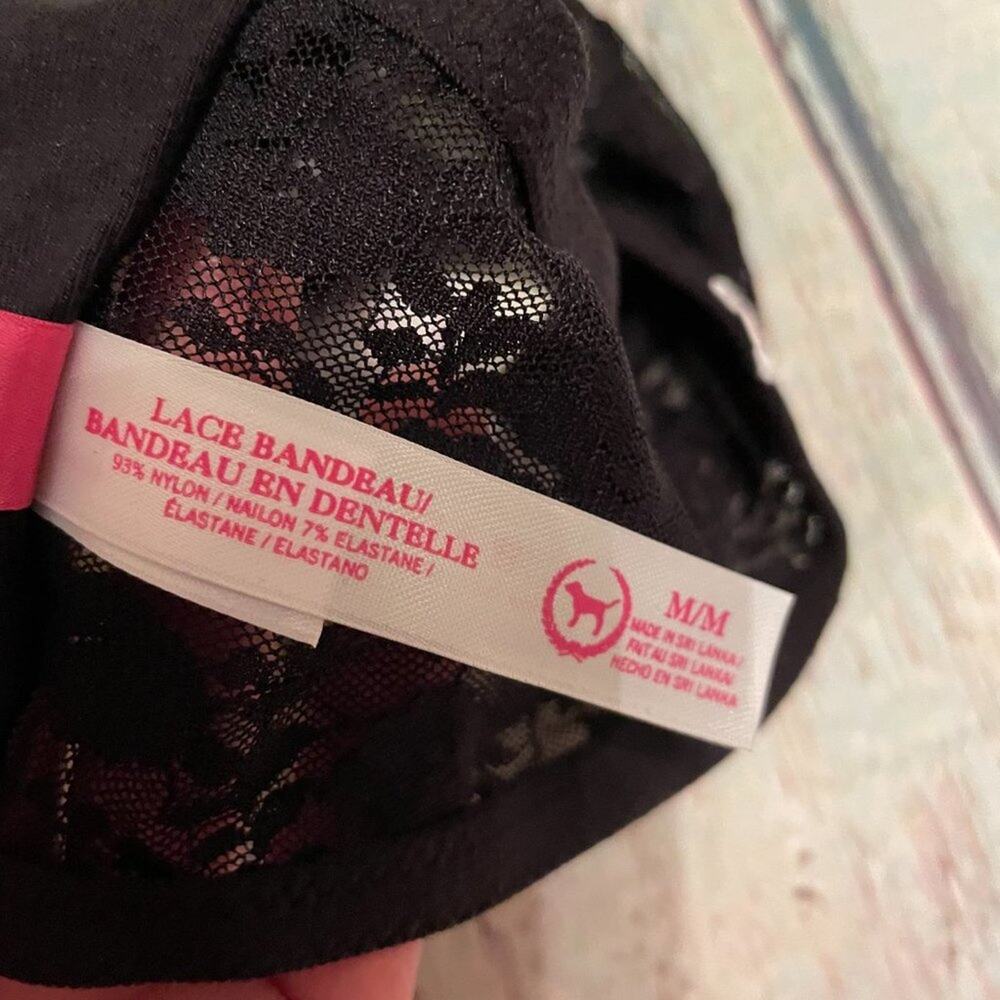 Victoria's Secret PINK Bralette Womens Medium Black Lace Bandeau Bralet Bra - Picture 7 of 7